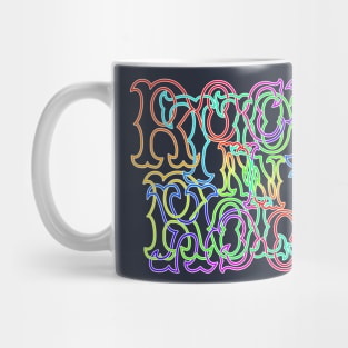 Rainbow RocK n RolL Anagram with White Outline Mug